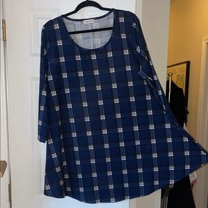 Larace Navy and White Plaid Scoop-Neck A-Line Tunic